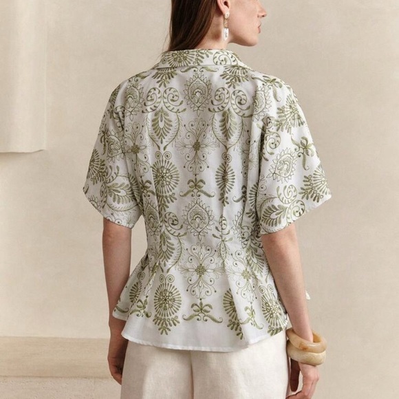 Chic Olive Patterned Women's Blouse - Picture 3 of 3